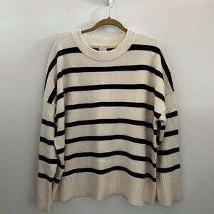 A New Day Cream and Black Striped Crew Neck Sweater Size 2X